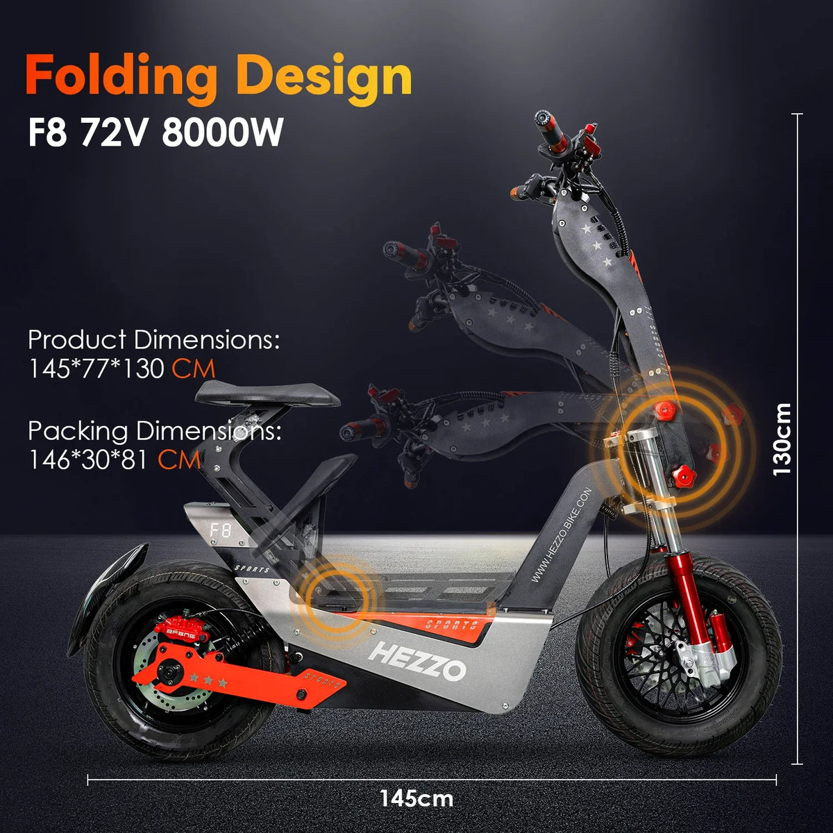HEZZO-F8 Electric Scooter - 8000W Power, 100-120km Range