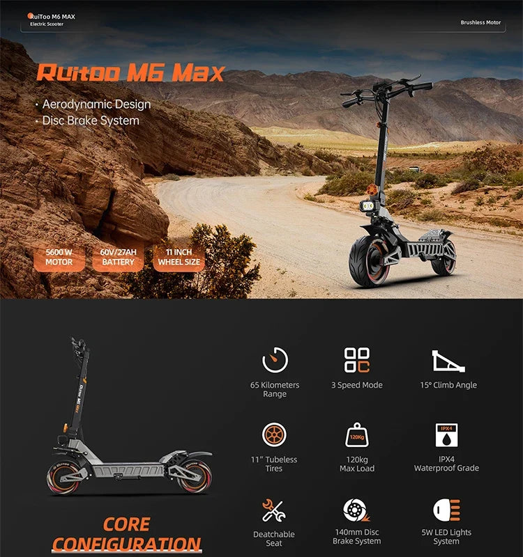 eBike Boys M6Max Dual Motor Scooter - 5600W, 60V, Fast Charging